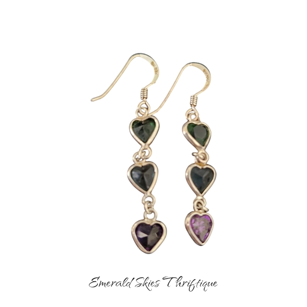 Sterling silver hook heart dangle earrings‎